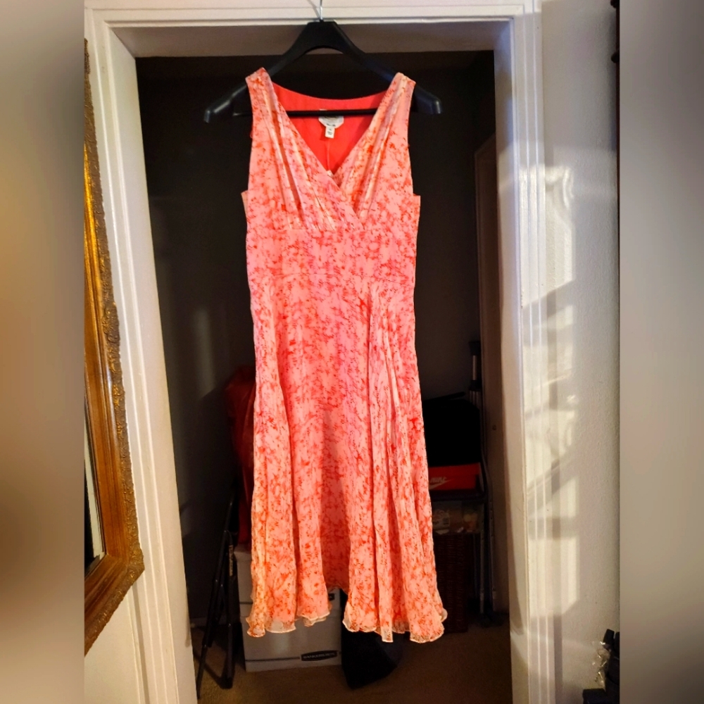 Silk Overlay Floral Sleeveless Dress - Pink